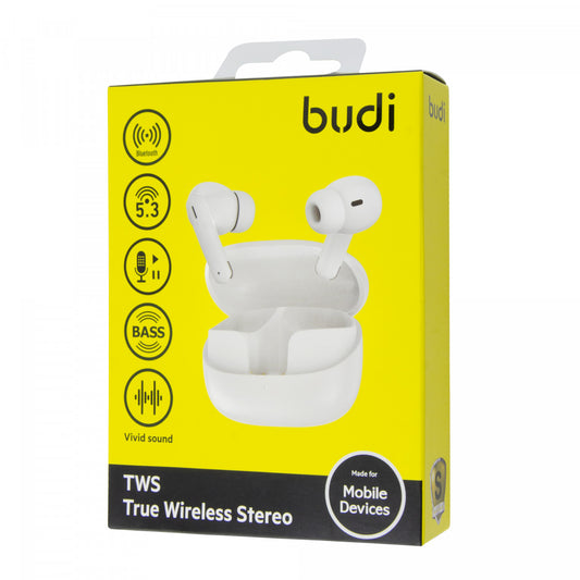 BUDI EP06W TWS White EarBuds with Charging Case