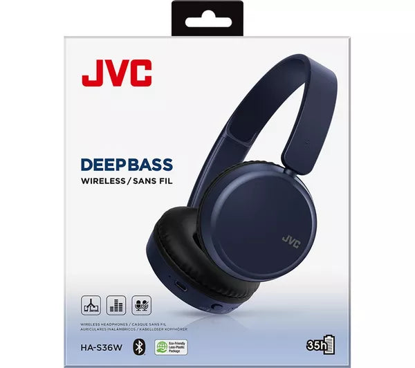JVC DEEP BASS Wireless Stereo Bluetooth Headphones - BLUE (HA-S36W)