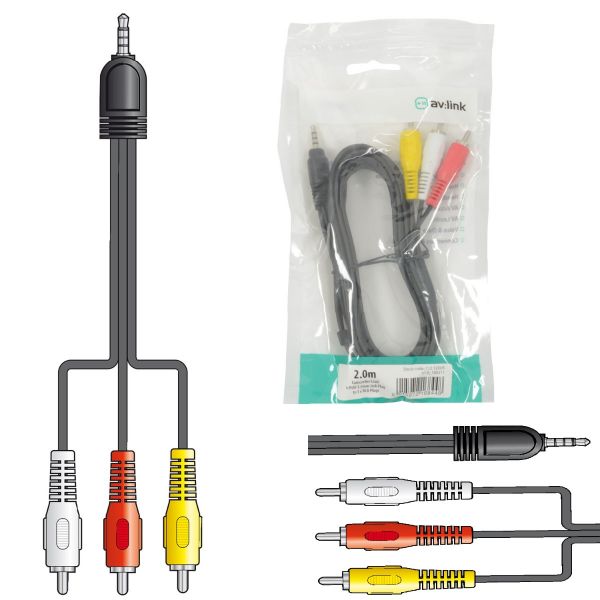 AV:LINK Audio Video Lead 3.5mm to 3RCA Plugs - 2m