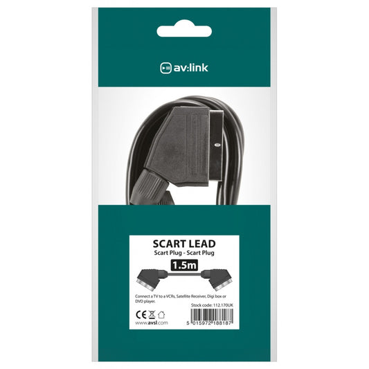 AV:LINK 1.5m 21-Pin Scart to Scart Lead - Black