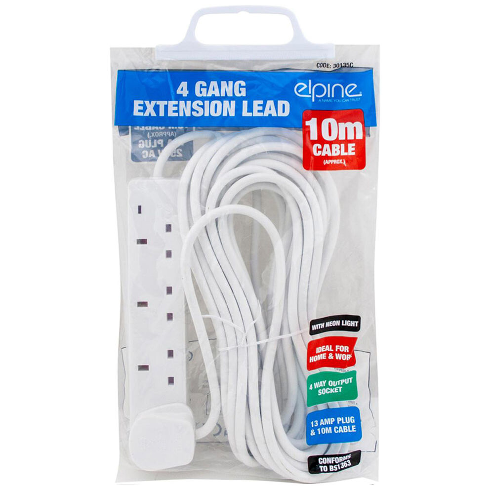 Elpine 4 Socket Extension Lead - 1m, 2m, 5m & 10m