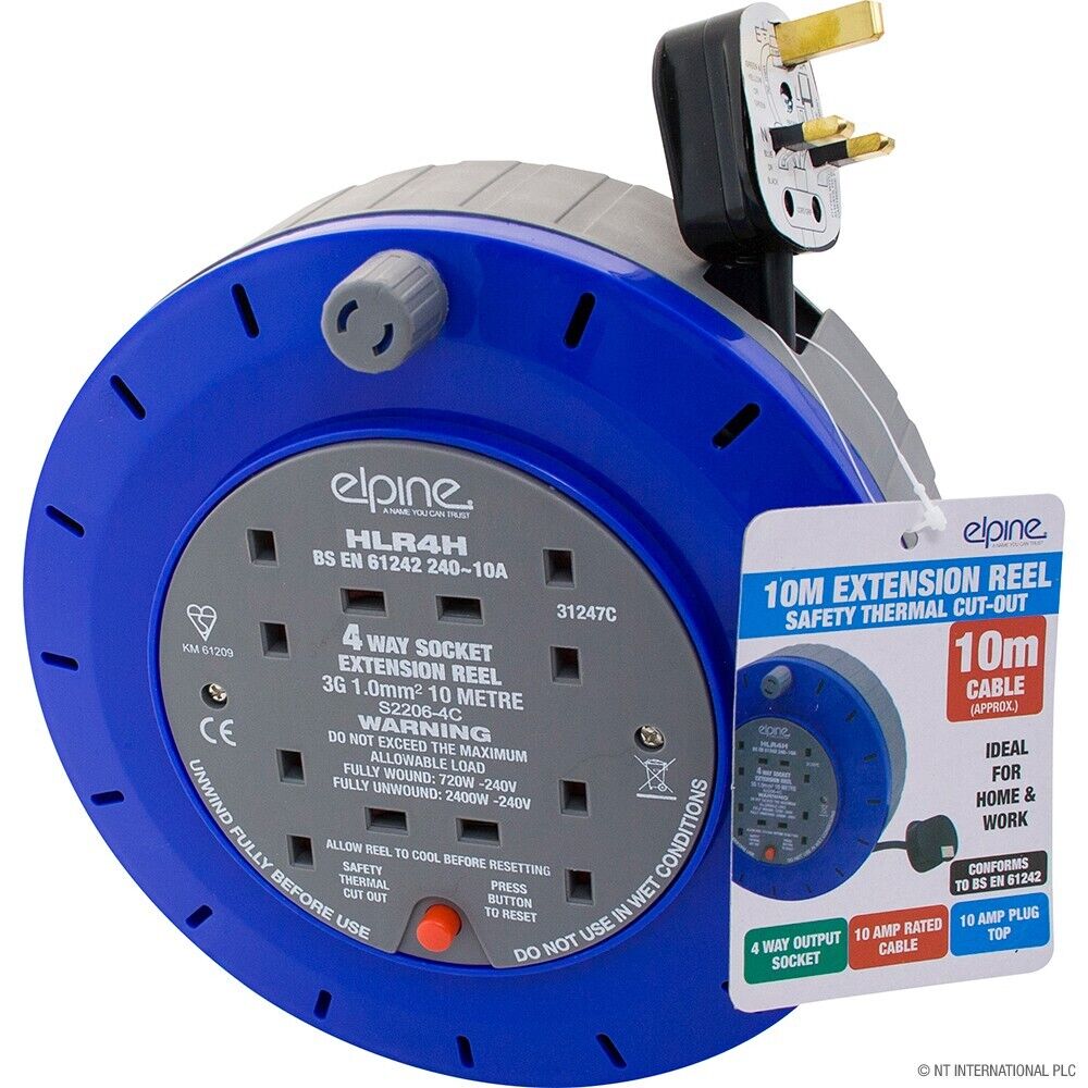 Elpine 10m Extension Reel 10A - 2 Gang / 4 Gang
