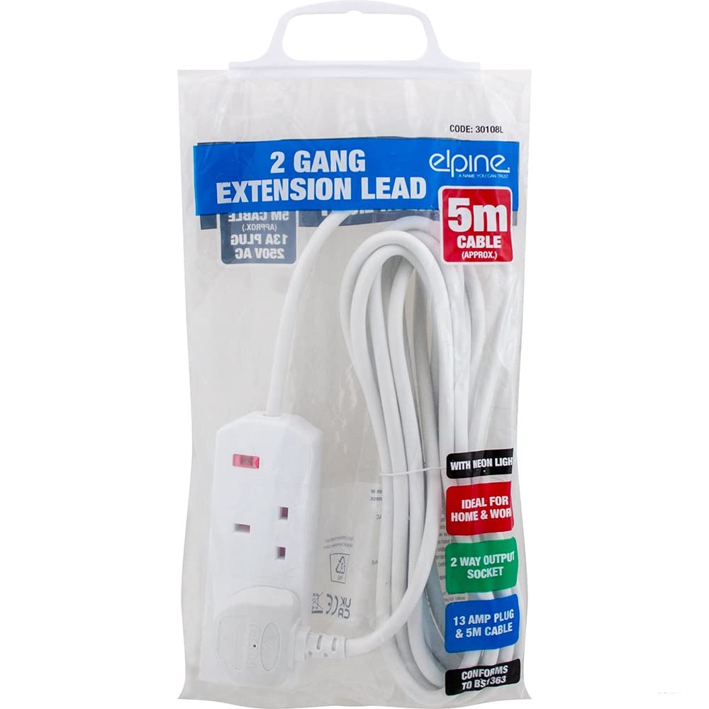 Elpine 2 Socket Extension Lead - 2m, 5m