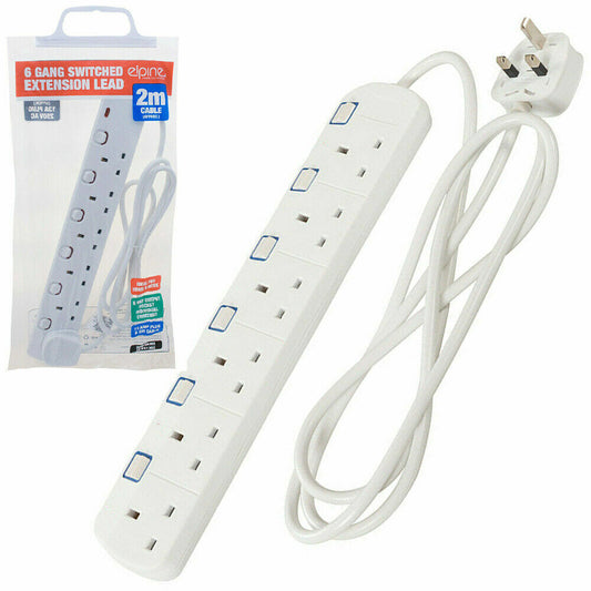 Elpine 6 Socket Extension Lead with Individual Switches - 2m
