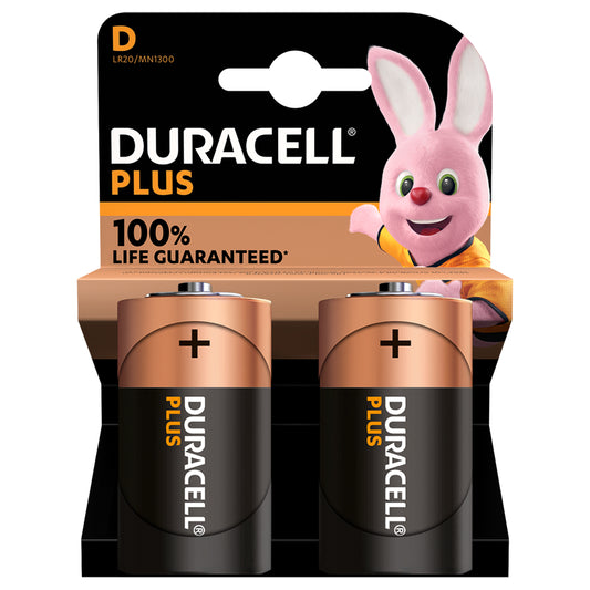 Duracell Plus D LR20 Batteries - 2 Pack