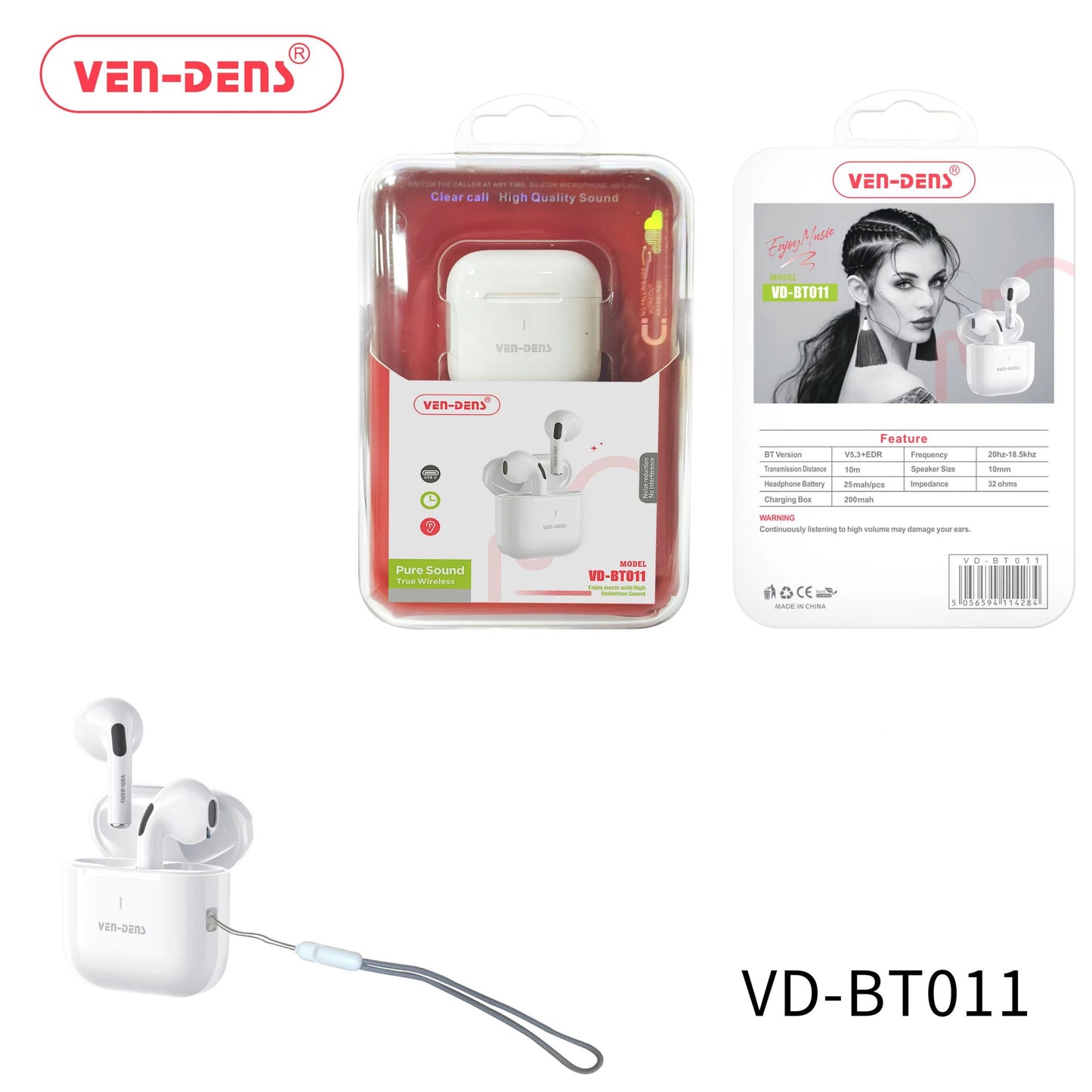 VD-BT011 Ven-Dens Pure Sound TWS Earbuds with Charging Case