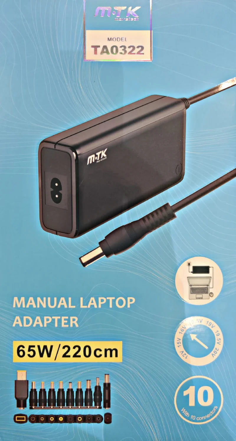 MTK Universal Manual Laptop Charger Adapter - 65W / 220cm