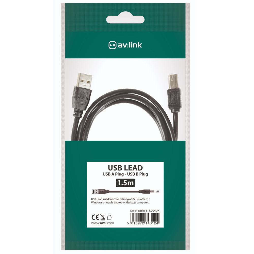 AV:LINK USB-A to USB-B Printer Lead - 1.5m (BLACK) 113.004UK