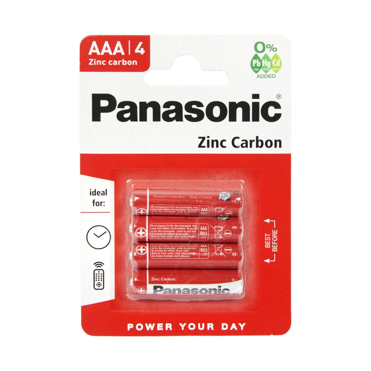 Panasonic AAA LR03 Zinc Carbon Batteries - 4 Pack