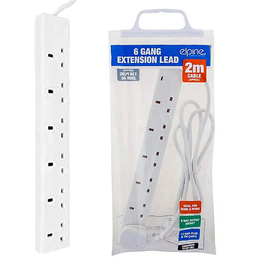 Elpine 6 Socket Extension Lead- 2m, 5m