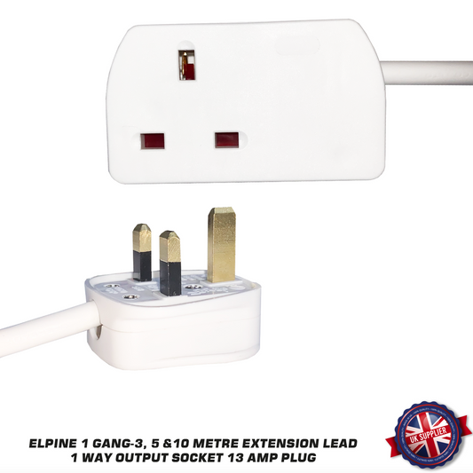 Elpine 1 Socket Extension Lead - 3m, 5m