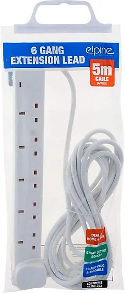 Elpine 6 Socket Extension Lead- 2m, 5m
