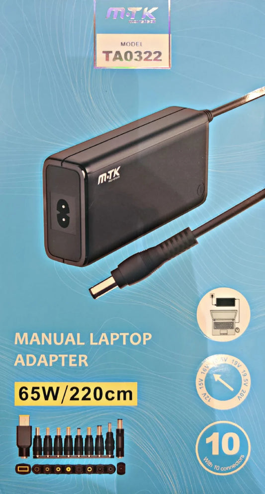MTK Universal Manual Laptop Charger Adapter - 65W / 220cm