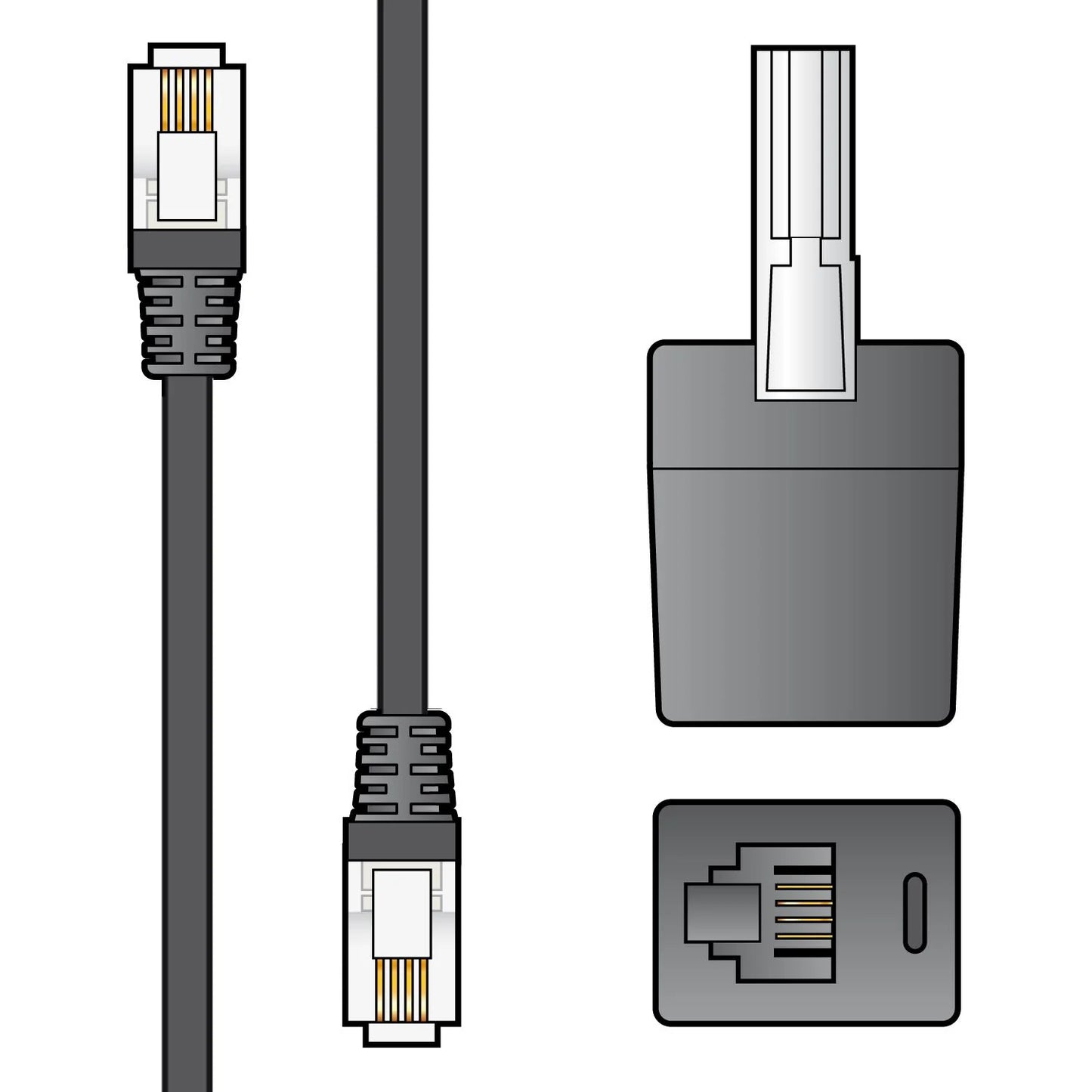 AV:LINK Telephone Modem Lead RJ11 to RJ11 with Adaptor - 3m (BLACK)